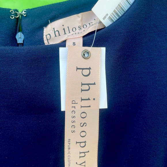 Philosophy NWT Dress navy blue with crochet sleeves size S - Picture 10 of 13